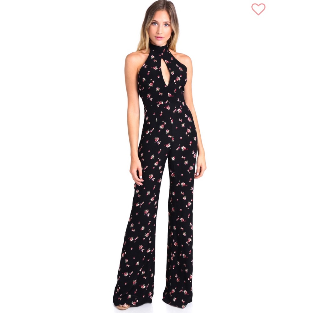 Flynn Skye Elaina dark bloom halter jumpsuit NWT
